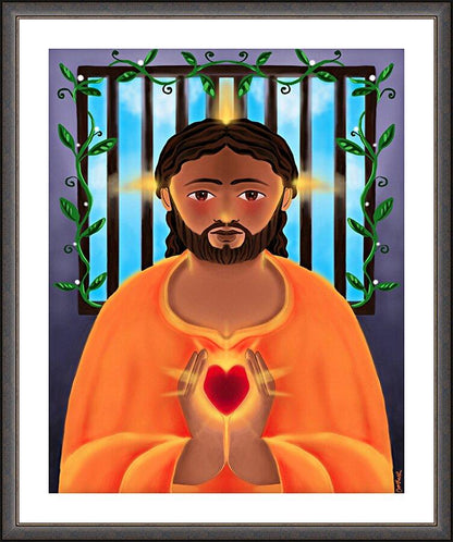 Wall Frame Espresso, Matted - Jesus In Prison by Br. Mickey McGrath, OSFS - Trinity Stores