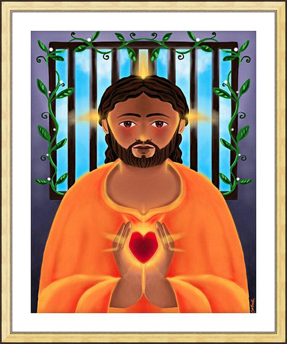 Wall Frame Gold, Matted - Jesus In Prison by Br. Mickey McGrath, OSFS - Trinity Stores