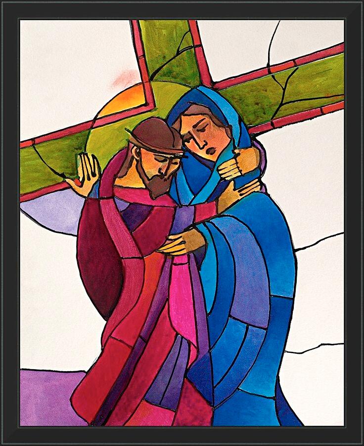 Wall Frame Black - Stations of the Cross - 4 Jesus Meets His Sorrowful Mother by M. McGrath