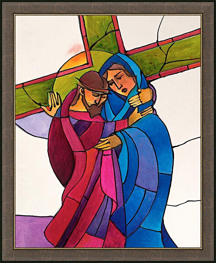 Wall Frame Espresso - Stations of the Cross - 04 Jesus Meets His Sorrowful Mother by Br. Mickey McGrath, OSFS - Trinity Stores