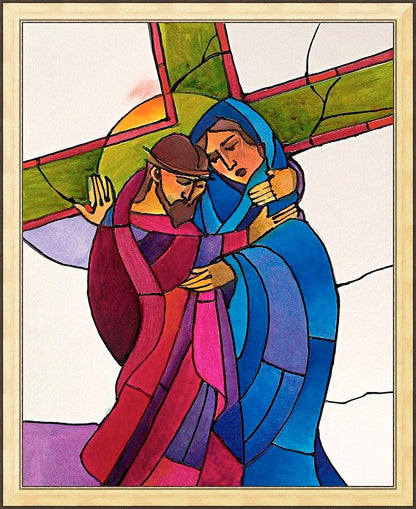 Wall Frame Gold - Stations of the Cross - 04 Jesus Meets His Sorrowful Mother by Br. Mickey McGrath, OSFS - Trinity Stores