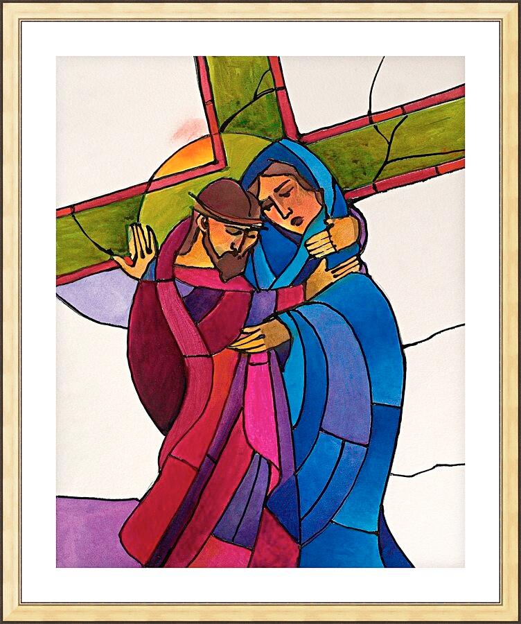 Wall Frame Gold, Matted - Stations of the Cross - 4 Jesus Meets His Sorrowful Mother by Br. Mickey McGrath, OSFS - Trinity Stores