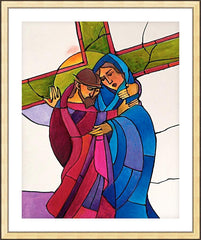 Wall Frame Gold - Stations of the Cross - 4 Jesus Meets His Sorrowful Mother by M. McGrath