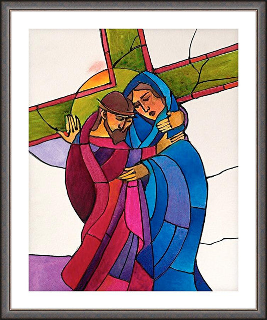Wall Frame Espresso, Matted - Stations of the Cross - 4 Jesus Meets His Sorrowful Mother by M. McGrath