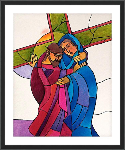 Wall Frame Black, Matted - Stations of the Cross - 4 Jesus Meets His Sorrowful Mother by M. McGrath