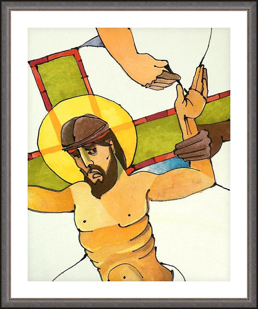 Wall Frame Espresso, Matted - Stations of the Cross - 11 Jesus is Nailed to the Cross by M. McGrath