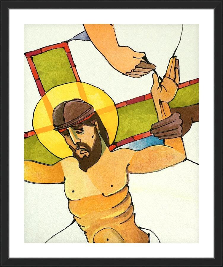 Wall Frame Black, Matted - Stations of the Cross - 11 Jesus is Nailed to the Cross by M. McGrath