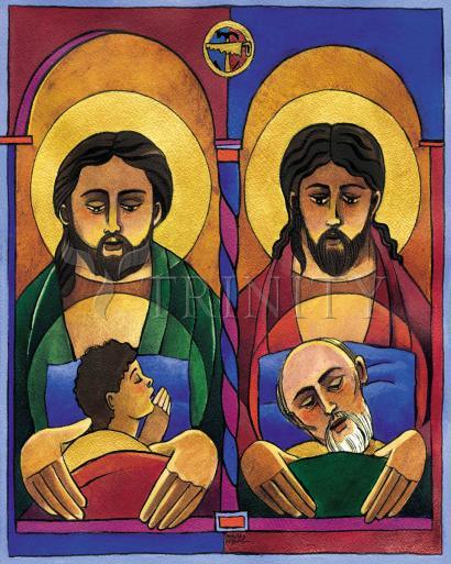 Wall Frame Black, Matted - St. Joseph and Jesus by M. McGrath