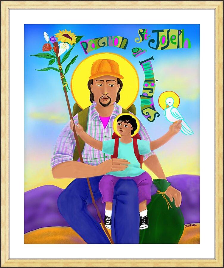 Wall Frame Gold, Matted - St. Joseph Patron of Immigrants by Br. Mickey McGrath, OSFS - Trinity Stores