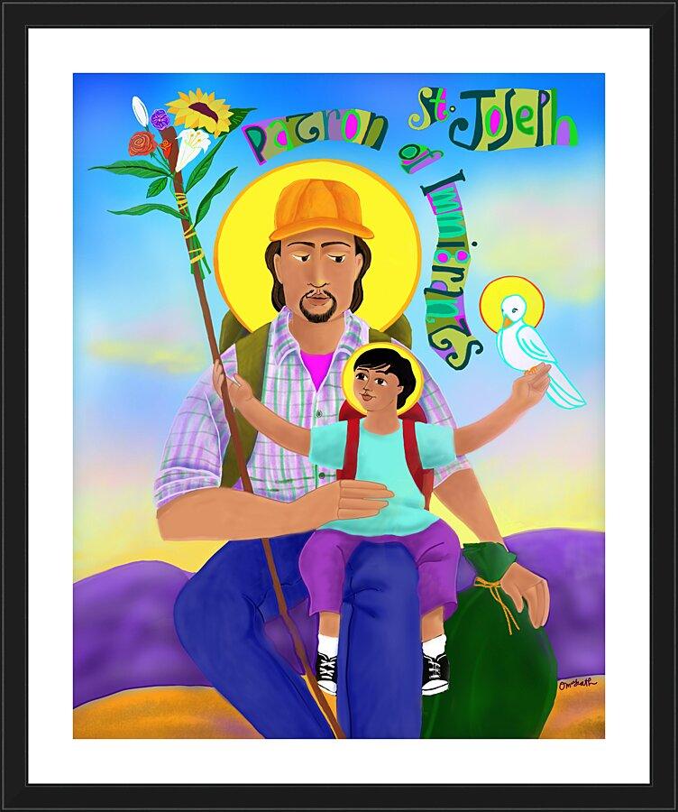 Wall Frame Black, Matted - St. Joseph Patron of Immigrants by M. McGrath