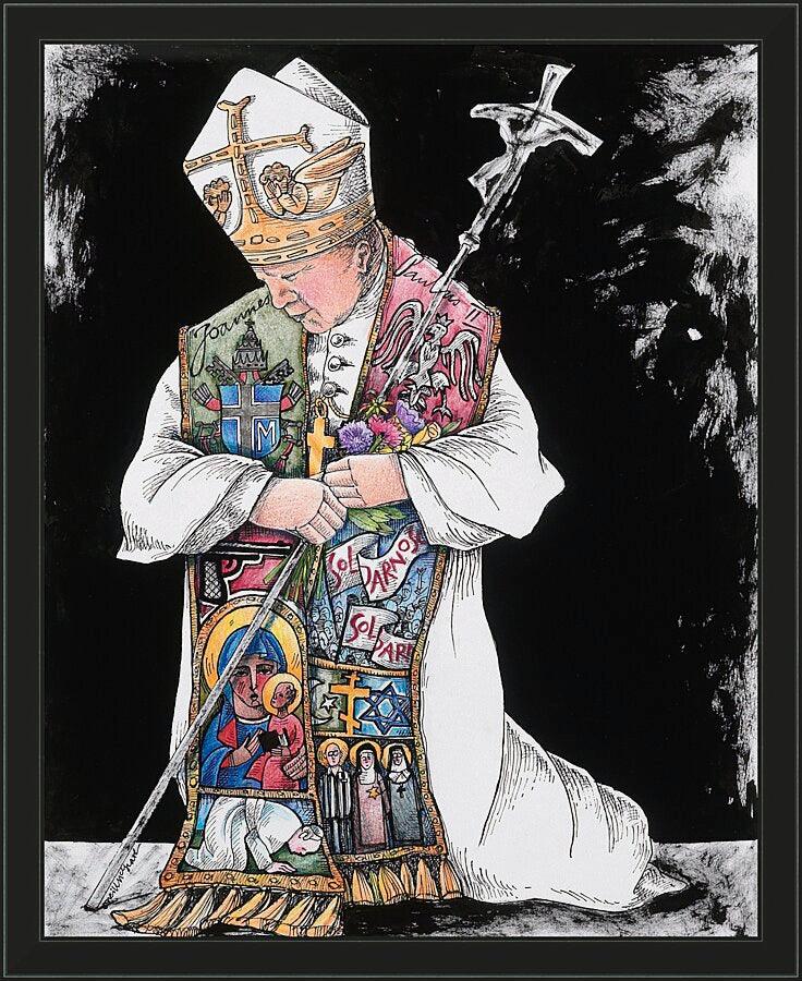 Wall Frame Black - St. John Paul II Kneeling by Br. Mickey McGrath, OSFS - Trinity Stores