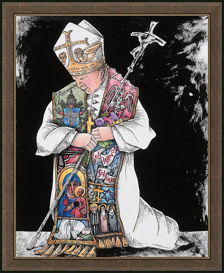 Wall Frame Espresso - St. John Paul II Kneeling by M. McGrath
