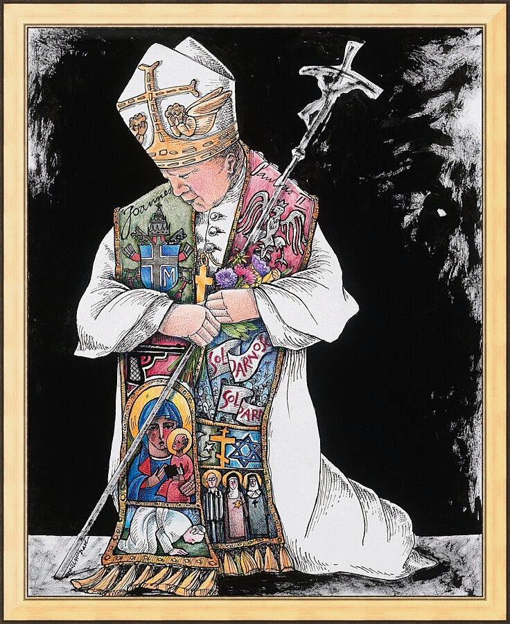 Wall Frame Gold - St. John Paul II Kneeling by M. McGrath