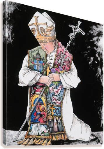 Canvas Print - St. John Paul II Kneeling by M. McGrath