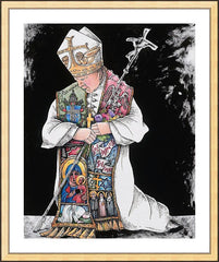Wall Frame Gold - St. John Paul II Kneeling by M. McGrath