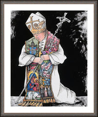 Wall Frame Espresso - St. John Paul II Kneeling by M. McGrath