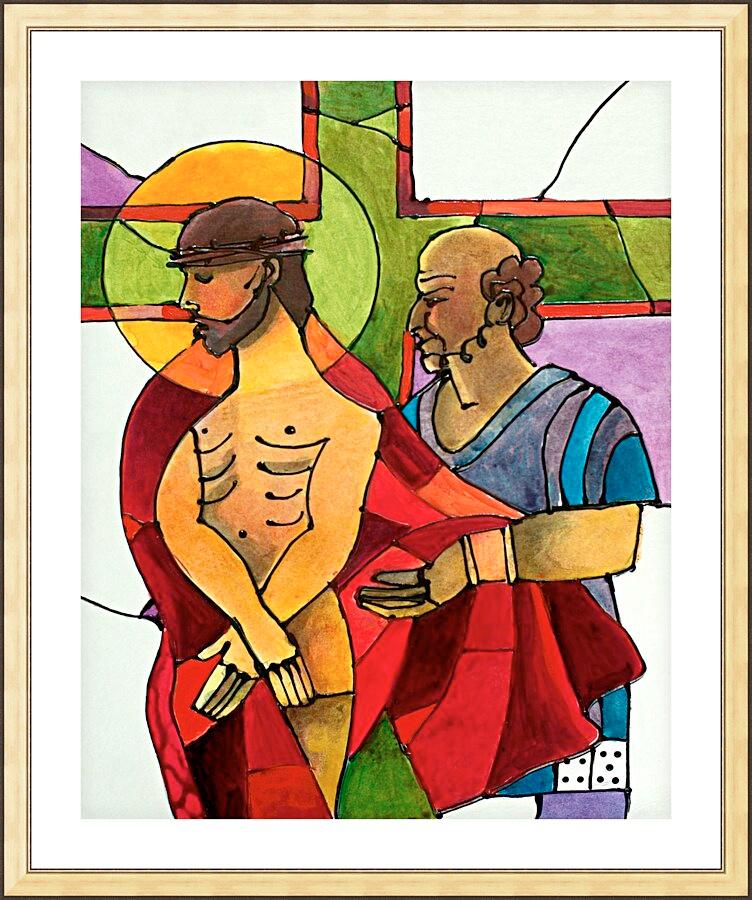 Wall Frame Gold, Matted - Stations of the Cross - 10 Jesus is Stripped of His Clothes by M. McGrath