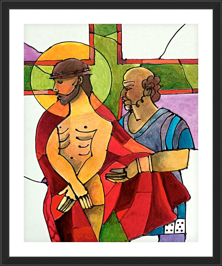 Wall Frame Black, Matted - Stations of the Cross - 10 Jesus is Stripped of His Clothes by M. McGrath