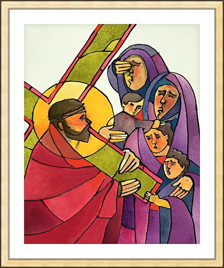 Wall Frame Gold, Matted - Stations of the Cross - 8 Jesus Meets the Women of Jerusalem by M. McGrath