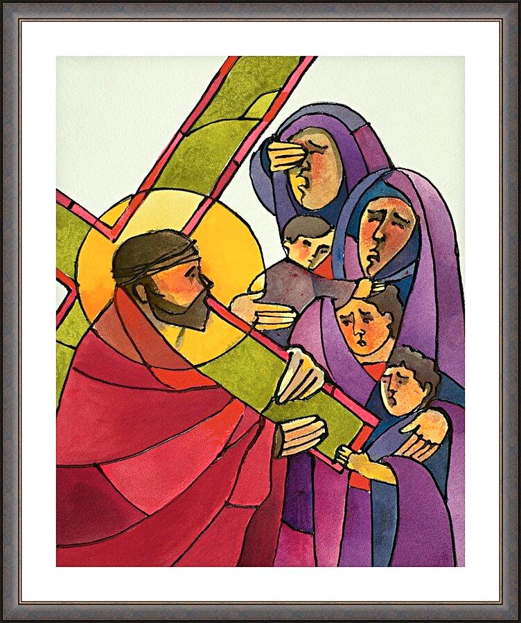 Wall Frame Espresso, Matted - Stations of the Cross - 8 Jesus Meets the Women of Jerusalem by Br. Mickey McGrath, OSFS - Trinity Stores