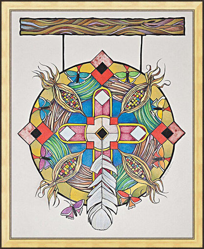 Wall Frame Gold - St. Kateri Tekakwitha's Mandala by Br. Mickey McGrath, OSFS - Trinity Stores
