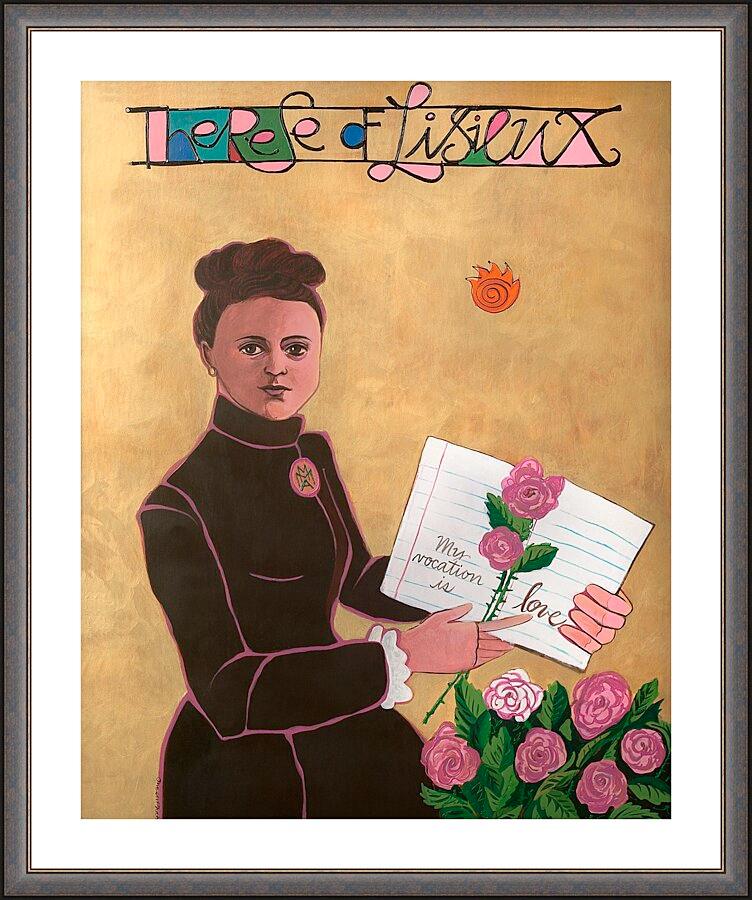Wall Frame Espresso, Matted - St. Thérèse of Lisieux by Br. Mickey McGrath, OSFS - Trinity Stores
