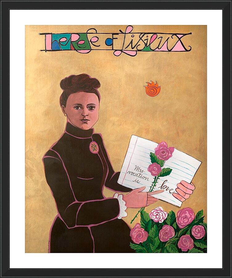 Wall Frame Black, Matted - St. Thérèse of Lisieux by Br. Mickey McGrath, OSFS - Trinity Stores