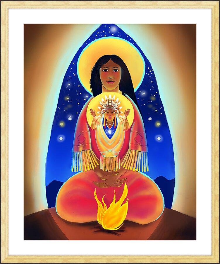 Wall Frame Gold, Matted - Lakota Madonna with Child by Br. Mickey McGrath, OSFS - Trinity Stores