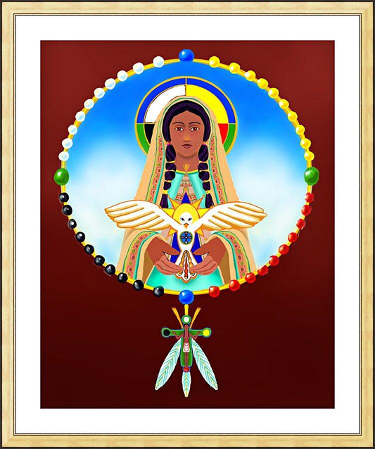 Wall Frame Gold, Matted - Lakota Rosary by M. McGrath