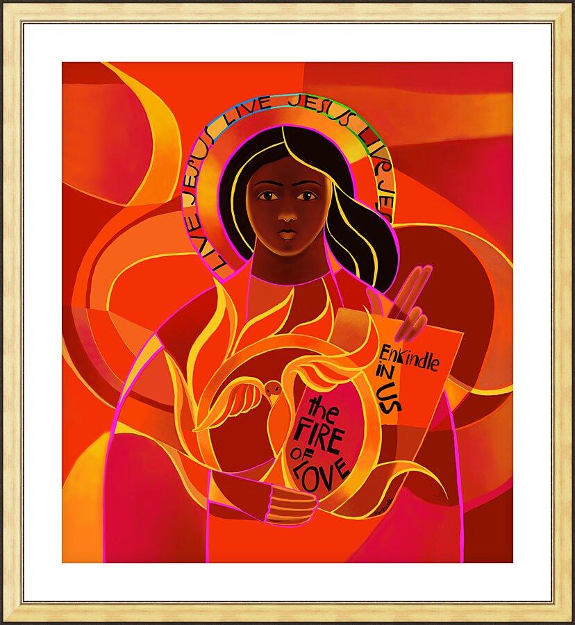 Wall Frame Gold, Matted - Our Lady of Light, Pentecost by Br. Mickey McGrath, OSFS - Trinity Stores