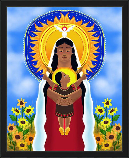 Wall Frame Black - Lakota Madonna with Sunflowers by M. McGrath