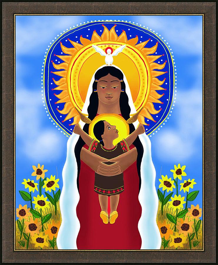 Wall Frame Espresso - Lakota Madonna with Sunflowers by M. McGrath