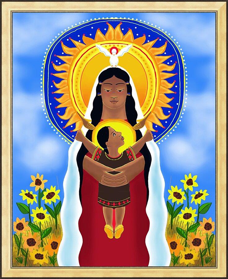 Wall Frame Gold - Lakota Madonna with Sunflowers by Br. Mickey McGrath, OSFS - Trinity Stores