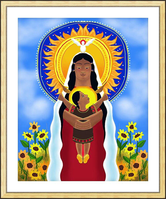 Wall Frame Gold, Matted - Lakota Madonna with Sunflowers by M. McGrath