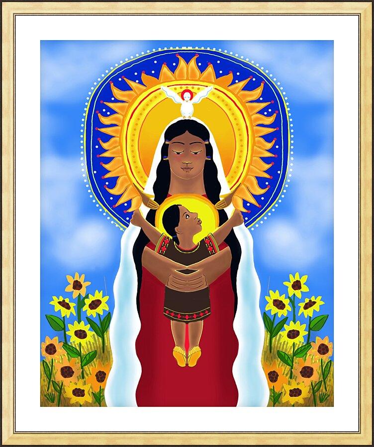 Wall Frame Gold, Matted - Lakota Madonna with Sunflowers by Br. Mickey McGrath, OSFS - Trinity Stores