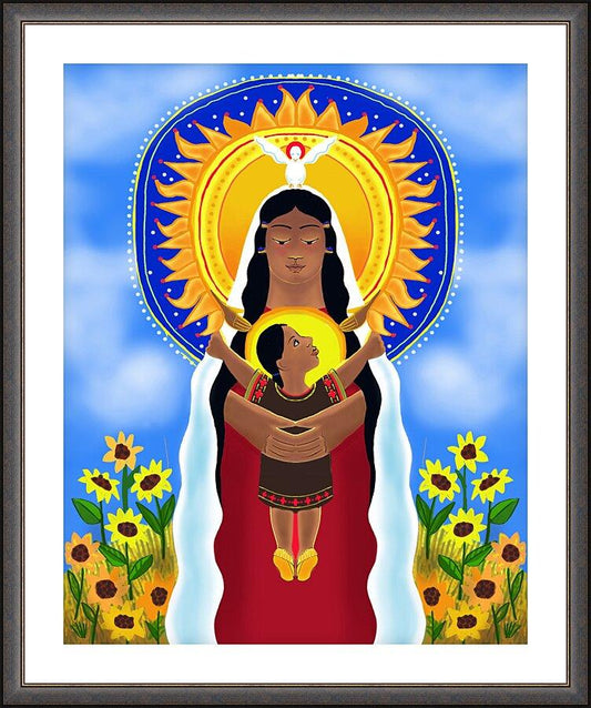 Wall Frame Espresso, Matted - Lakota Madonna with Sunflowers by M. McGrath