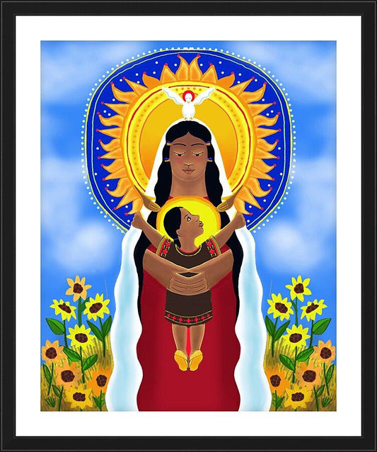 Wall Frame Black, Matted - Lakota Madonna with Sunflowers by M. McGrath