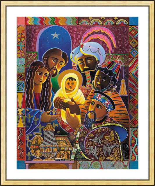 Wall Frame Gold, Matted - Light of the World Nativity by M. McGrath