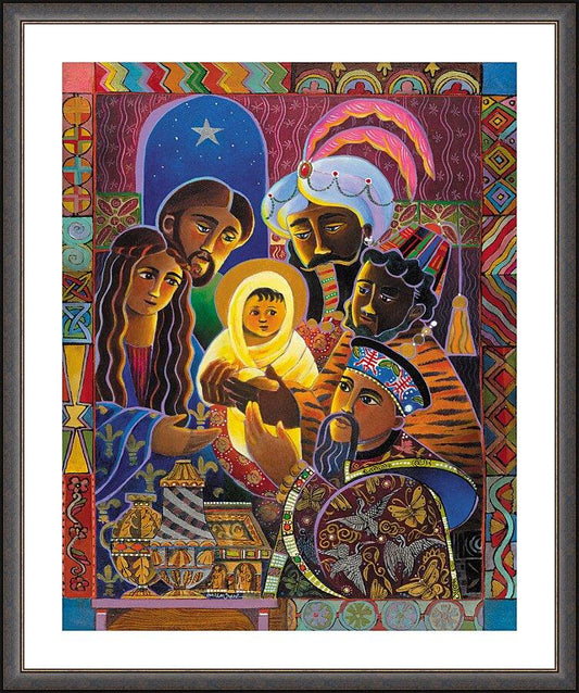 Wall Frame Espresso, Matted - Light of the World Nativity by M. McGrath