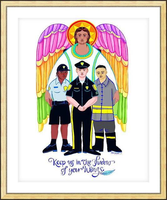 Wall Frame Gold, Matted - St. Michael Archangel: Patron of Police and First Responders by M. McGrath