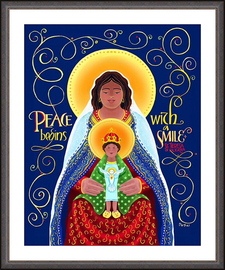 Wall Frame Espresso, Matted - Peace Begins With A Smile by M. McGrath