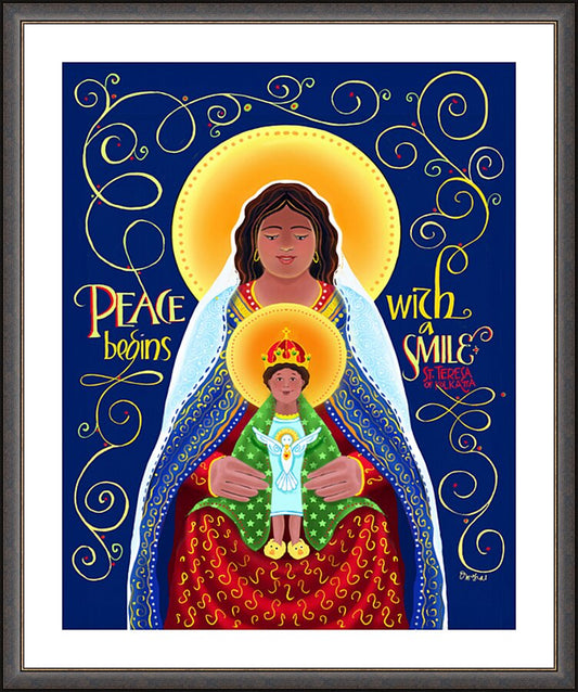 Wall Frame Espresso, Matted - Peace Begins With A Smile by M. McGrath