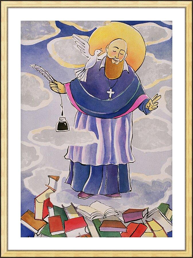 Wall Frame Gold, Matted - St. Francis de Sales, Patron of Writers by Br. Mickey McGrath, OSFS - Trinity Stores