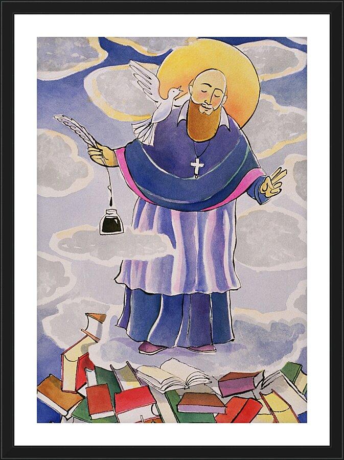 Wall Frame Black, Matted - St. Francis de Sales, Patron of Writers by Br. Mickey McGrath, OSFS - Trinity Stores