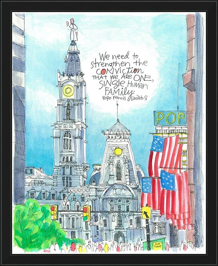 Wall Frame Black - Pope Francis: Philly City Hall by M. McGrath