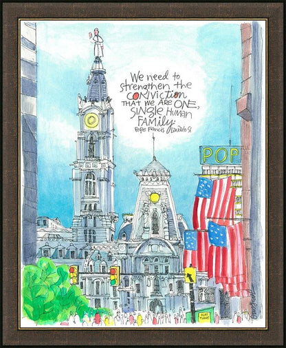Wall Frame Espresso - Pope Francis: Philly City Hall by M. McGrath