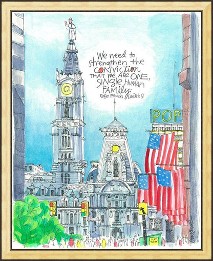 Wall Frame Gold - Pope Francis: Philly City Hall by M. McGrath