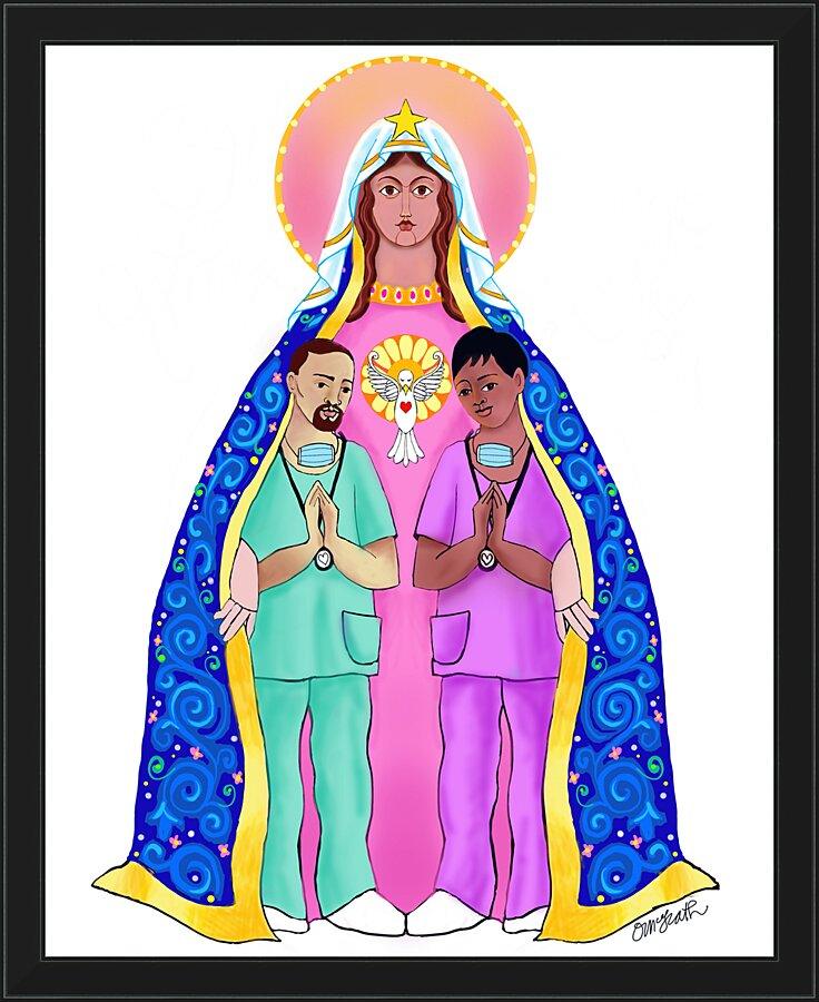 Wall Frame Black - Our Lady of Refuge with Health Care Workers by M. McGrath