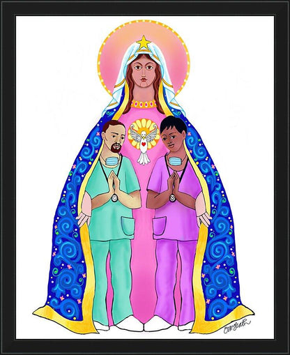 Wall Frame Black - Our Lady of Refuge with Health Care Workers by M. McGrath