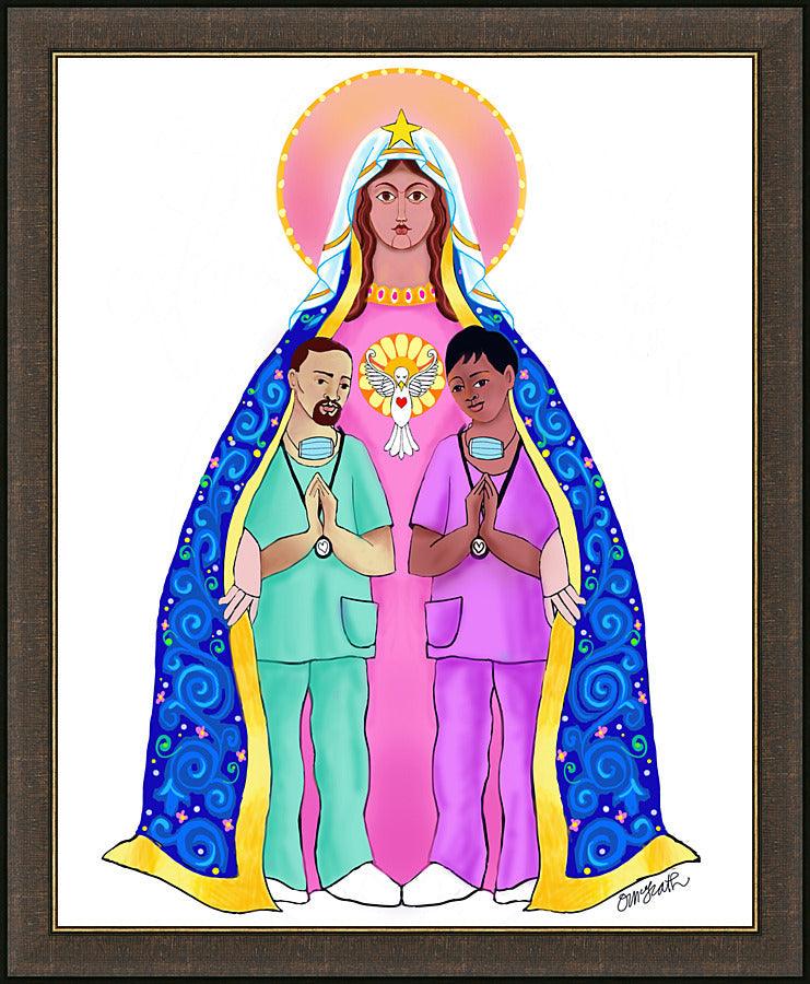Wall Frame Espresso - Our Lady of Refuge with Health Care Workers by M. McGrath